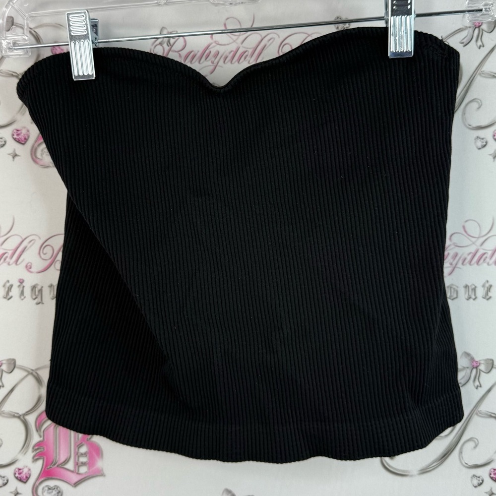 Dynamite strapless top stretchy basic classic top shirt Black Ribbed Crop Top